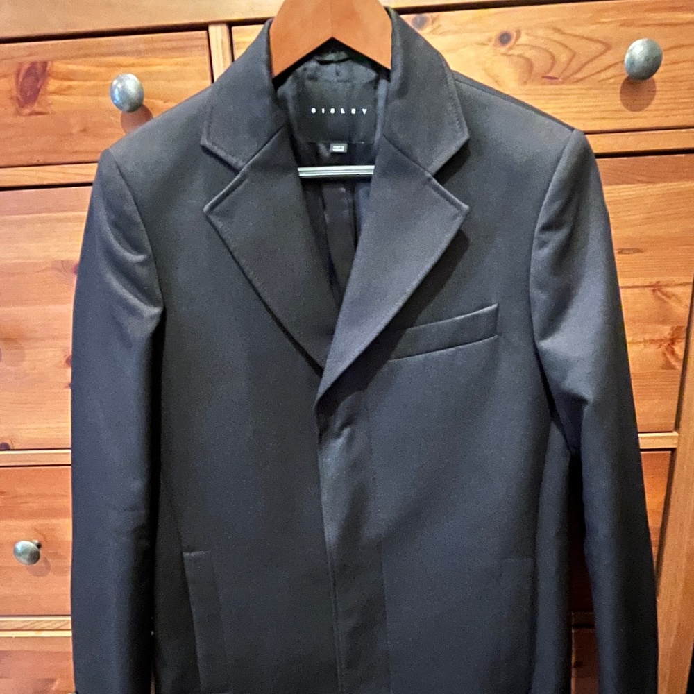 SISLEY Men's Slim Fit Small Black 5 Button Car Coat